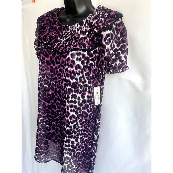Animal Leopard Cheetah Print NWT Top Ruffles Pink Tunic Y2K Barbiecore Sexy sz S - Picture 4 of 11